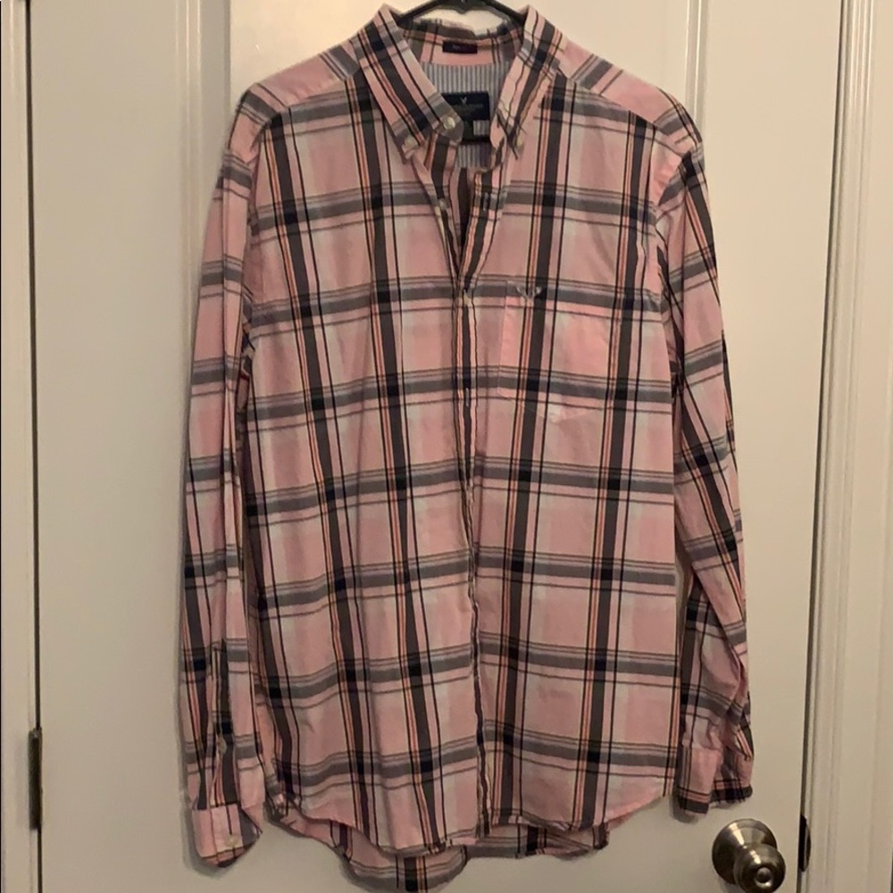 American eagle pink button down shirt